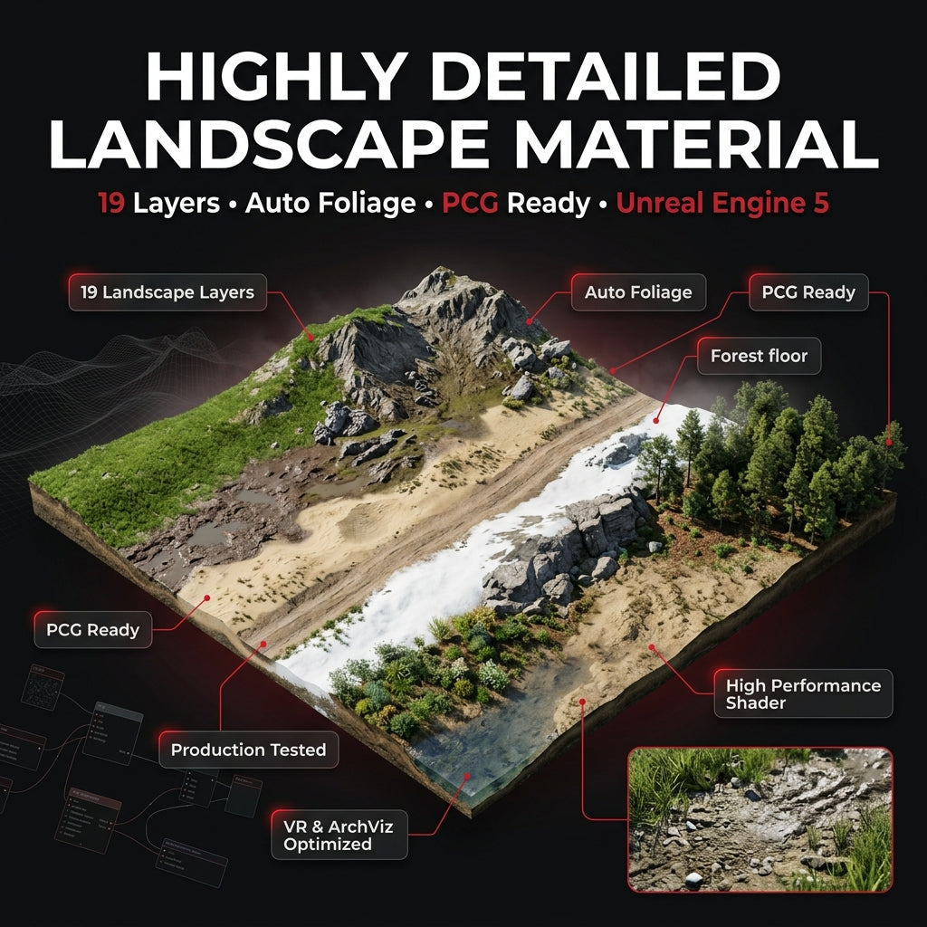 High-End Landscape Material and PCG Foliage System for UE5