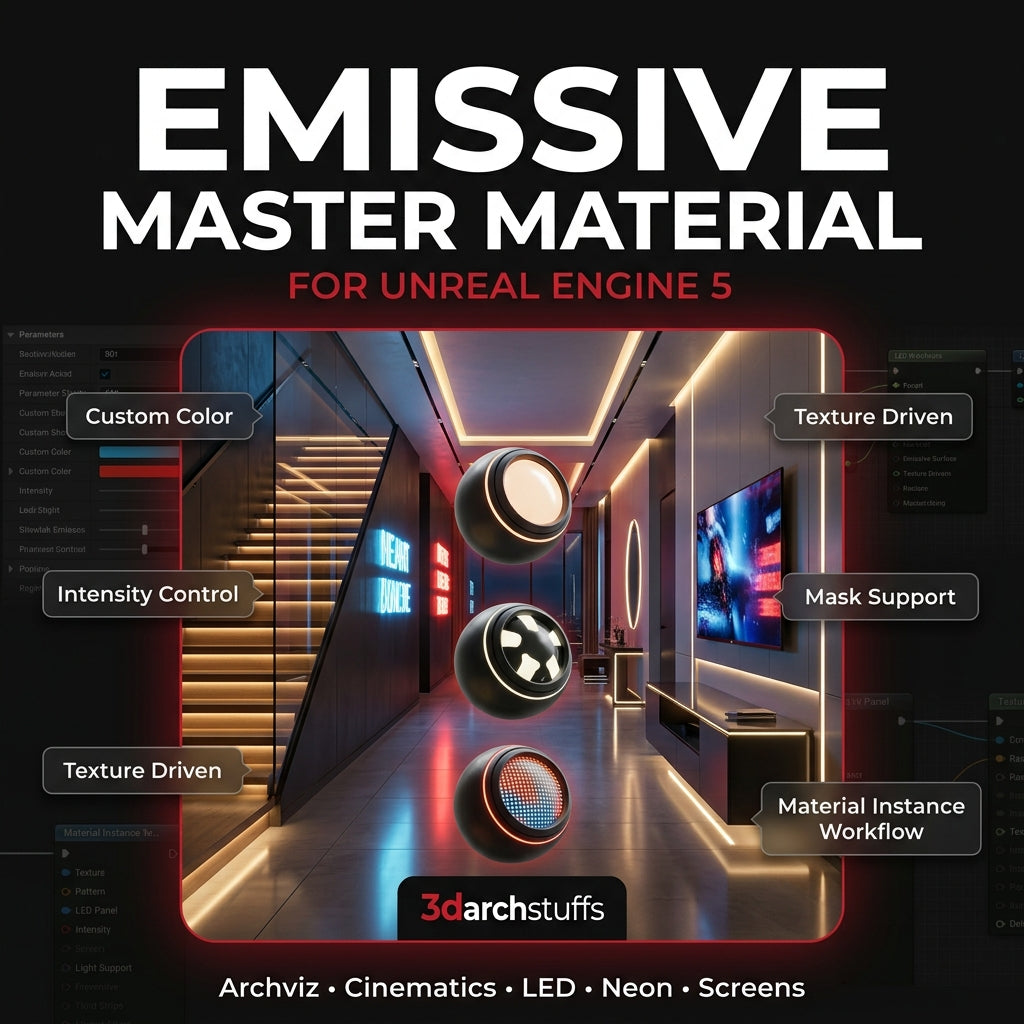 Advanced Emissive Surface Shader for Unreal Engine Archviz & Cinematics