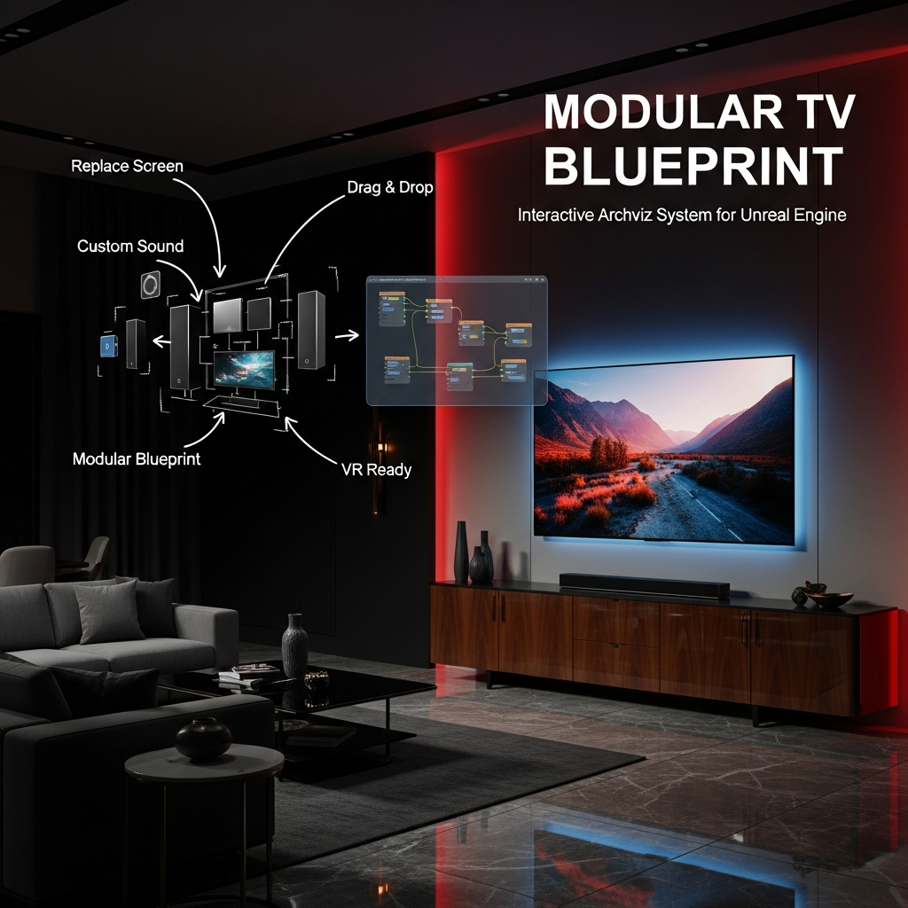 Modular TV Blueprint for Archviz – Drag & Drop Interactive TV System for Unreal Engine