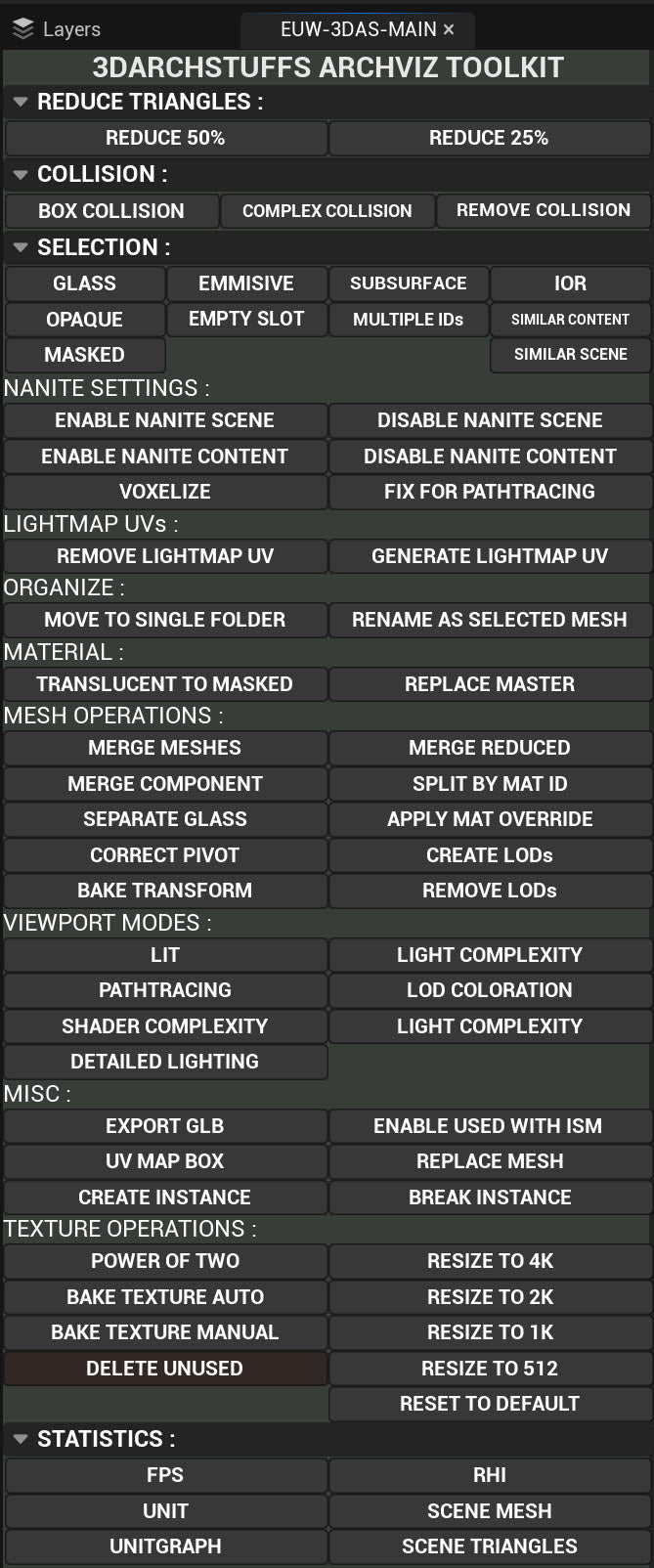 Unreal Engine Archviz Workflow Utility Widget