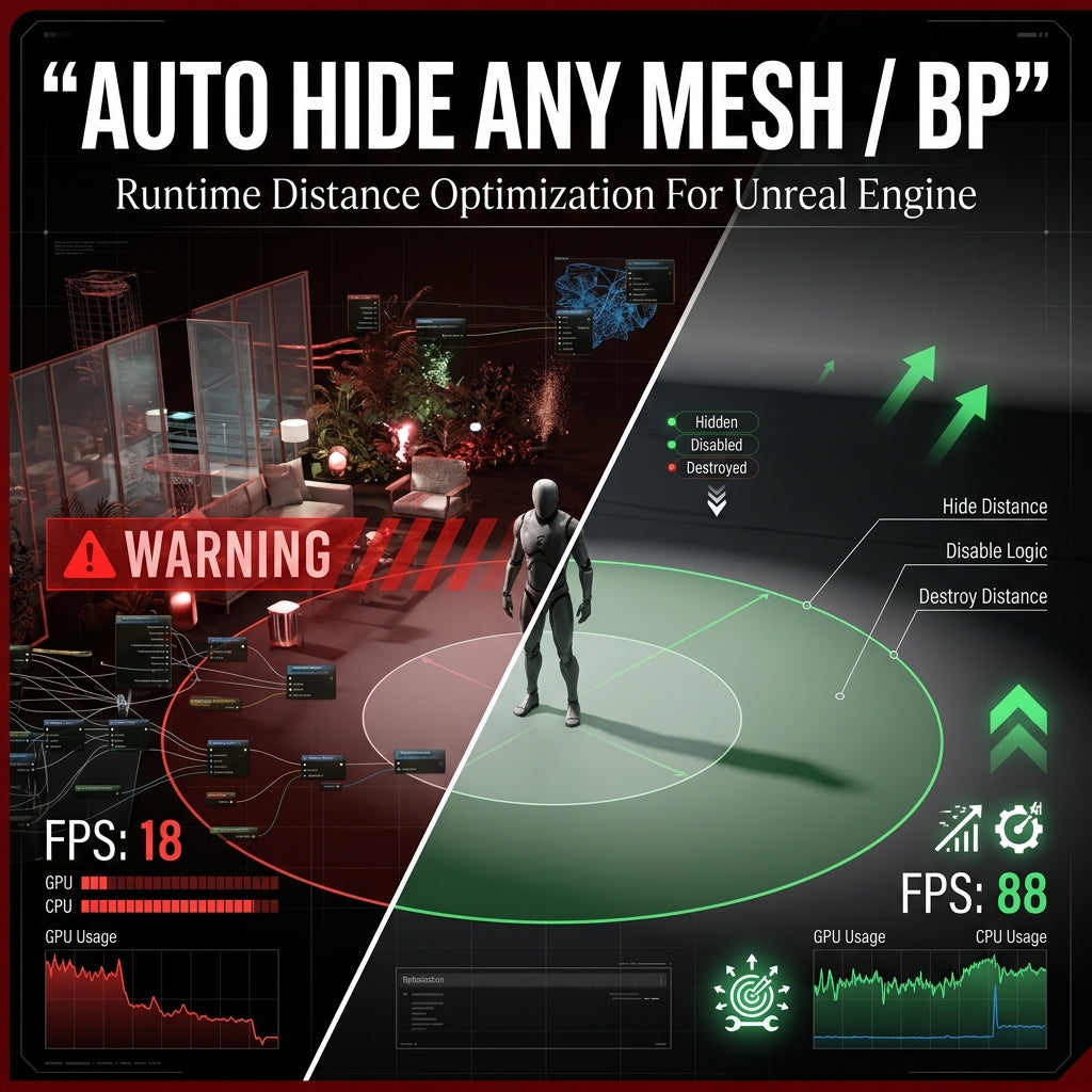 Auto Hide Any Mesh  BP at Runtime Based on Distance From Player Character.