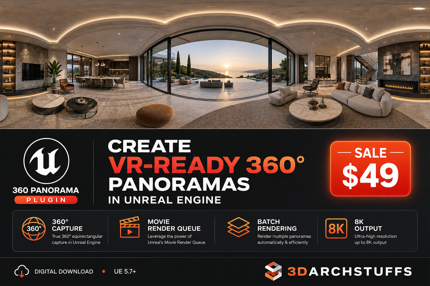 360° Panoramic Equirectangular Image Rendering Plugin for Unreal Engine 5.7+