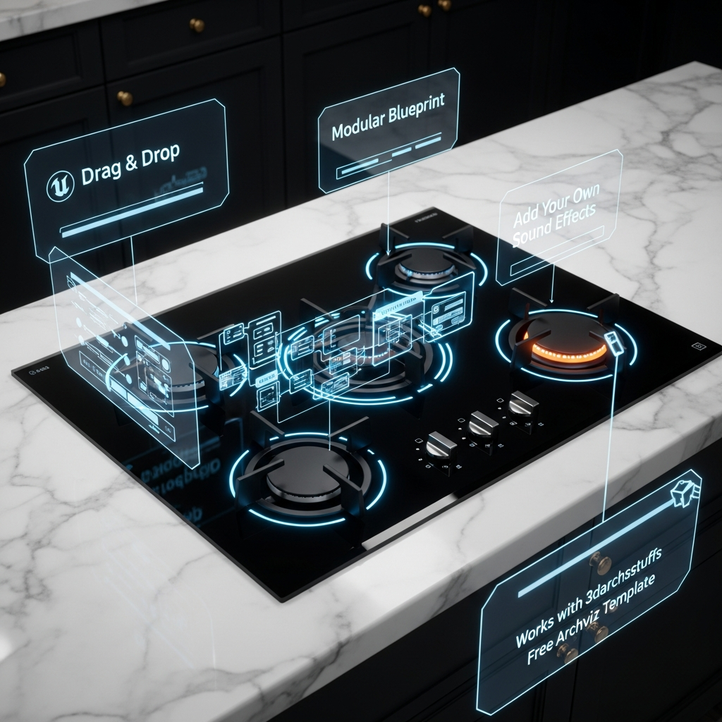 Interactive Modular Stove Blueprint for Unreal Engine Archviz